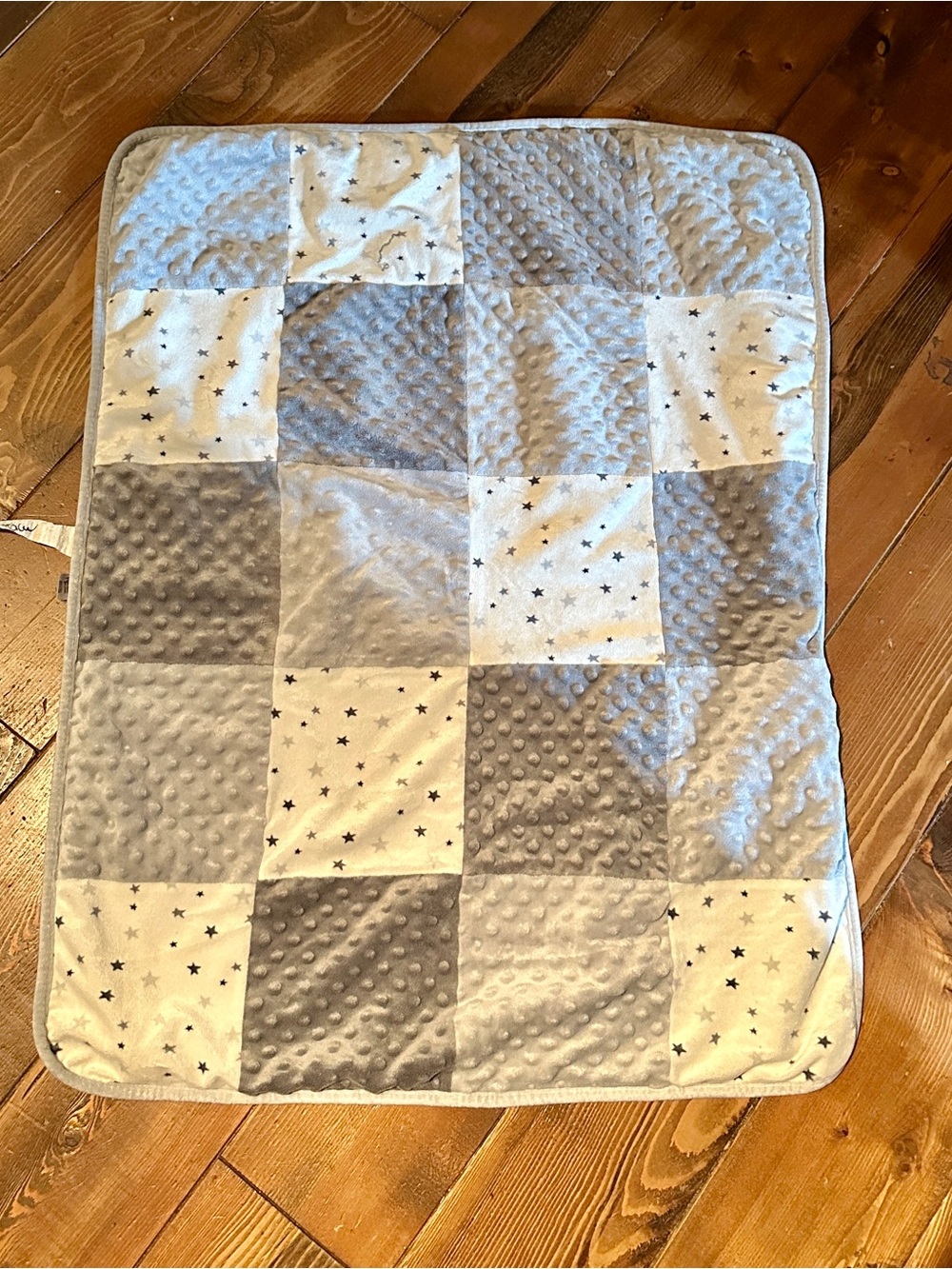 Modern Moments by Gerber Gray and White Star Patchwork Minky Baby Blanket